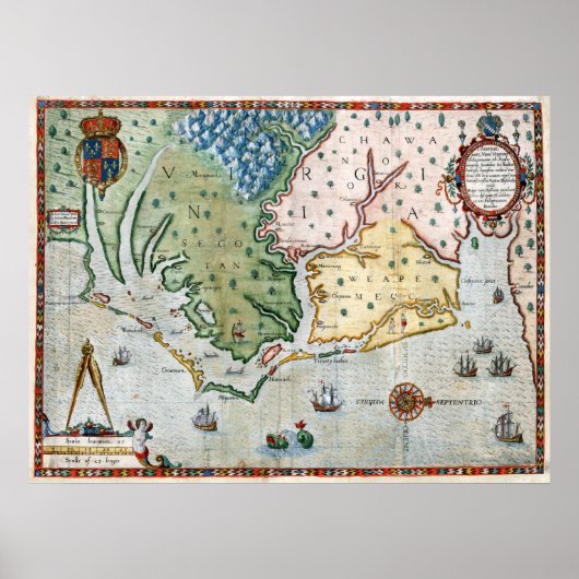 Virginia Map 1590 Poster (Voorkant)