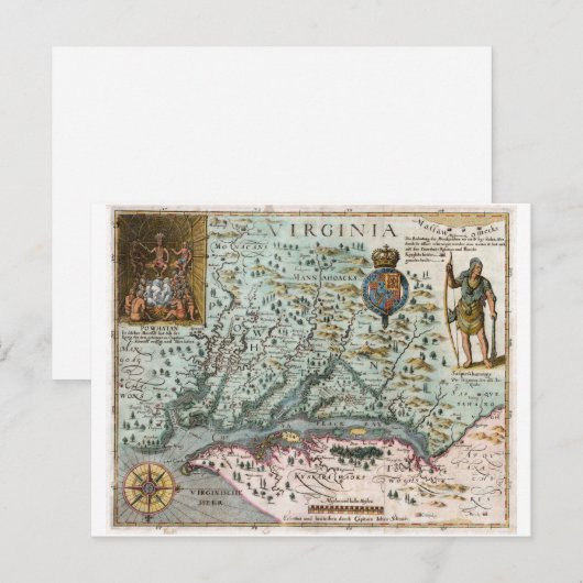 Virginia Map 1627 Briefkaart (Voorkant / Achterkant)