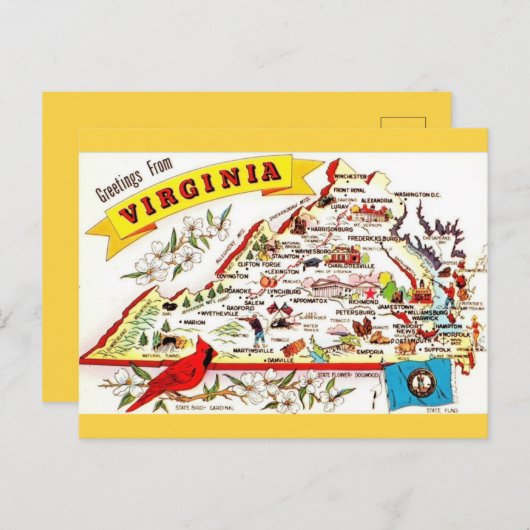  Virginia Map Briefkaart (Voorkant / Achterkant)