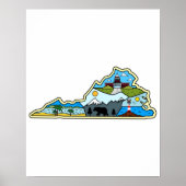 Virginia Map Chesapeake Charlottesville Lynchburg Poster (Voorkant)