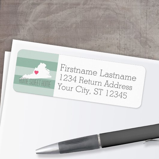 Virginia Map Home State Love met Custom Heart Etiket