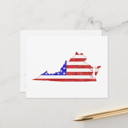 Virginia Map Shaped Patriotic American Flag Briefkaart (Voorkant / Achterkant in situ)