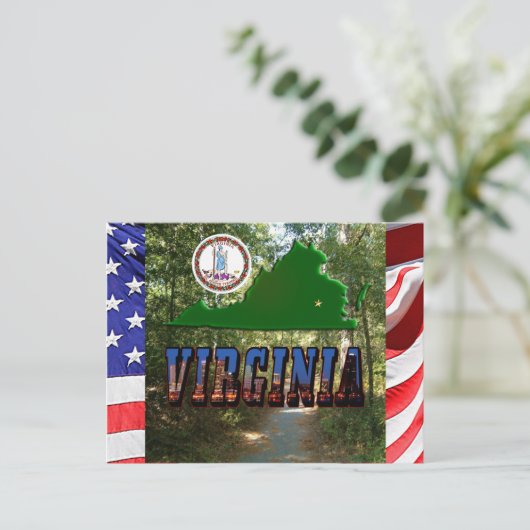 Virginia Map, State Seal, Afbeelding Text Briefkaart (Staand voorkant)