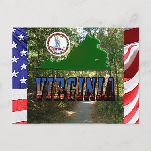 Virginia Map, State Seal, Afbeelding Text Briefkaart (Voorkant)