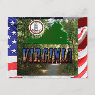 Virginia Map, State Seal, Afbeelding Text Briefkaart