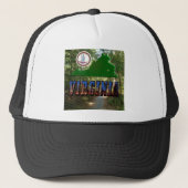 Virginia Map, State Seal, Afbeelding Text Trucker Pet (Voorkant)