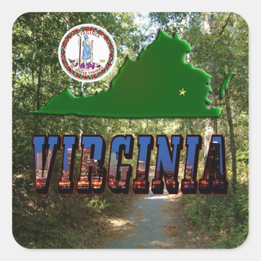 Virginia Map, State Seal, Afbeelding Text Vierkante Sticker (Voorkant)