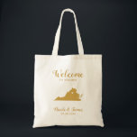 Virginia Map Wedding Welcome Bag, Gold Tote Bag<br><div class="desc">Het weekend van de bruiloft heet cadeautas voor gasten uit de stad voor je bruiloft,  met afbeelding uit Virginia,  met je hart op de precieze locatie. Vul tas met je favoriete godies.</div>