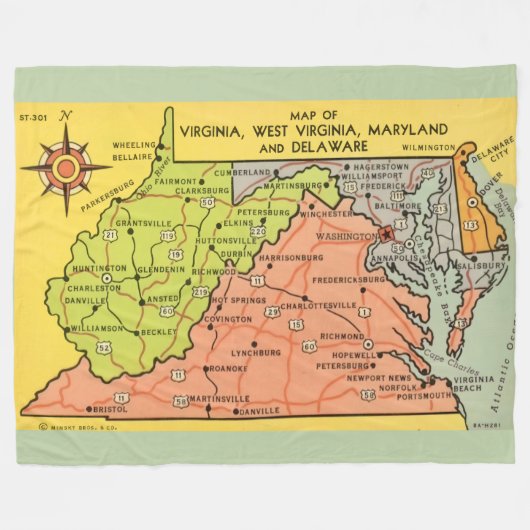 Virginia Maryland Staten Throwdeken Fleece Deken (Voorkant (Horizontaal))