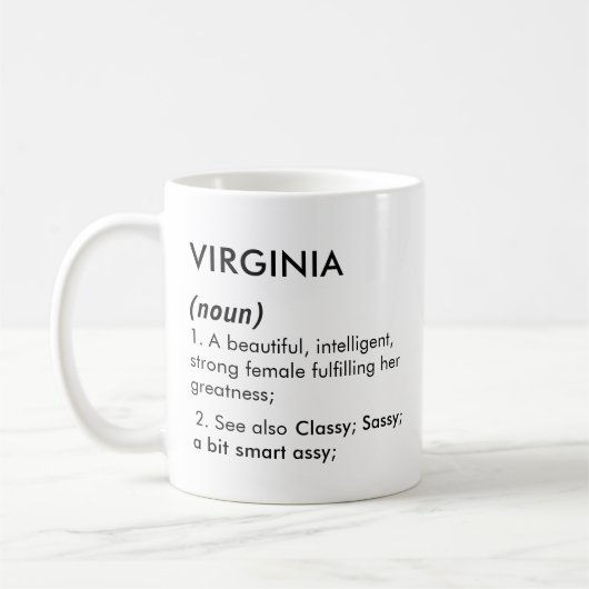 Virginia naam, Bewerkbare naam, Aangepaste naam Koffiemok (Links)