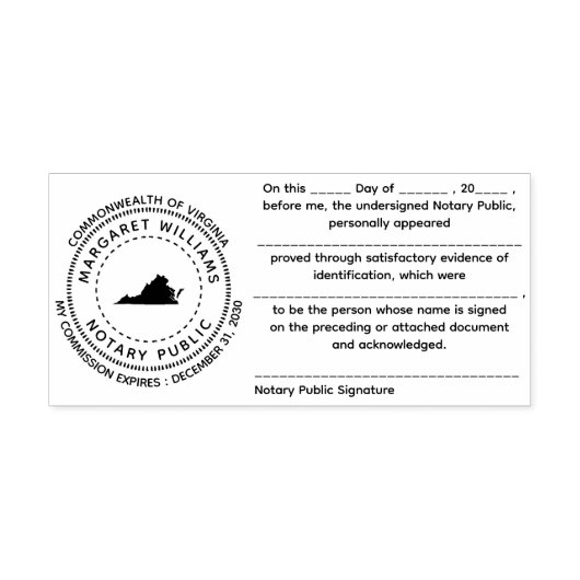 Virginia Notary publieke erkenningsstempel Zelfinktende Stempel (Design)
