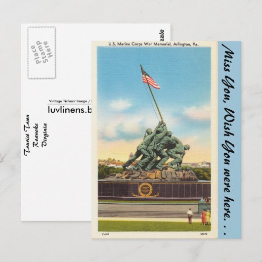 Virginia, Oorlogsmonument, Arlington Briefkaart (Voorkant / Achterkant)