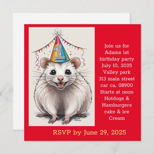 Virginia Opossum draagt pet Kaart (Voorkant / Achterkant)