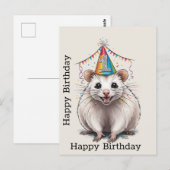 Virginia opossum met verjaardagshoed  briefkaart (Voorkant / Achterkant)