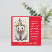 Virginia opossum met verjaardagshoed  kaart (Staand voorkant)