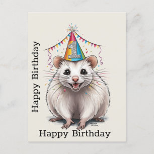 Virginia opossum met verjaardagshoedje  briefkaart