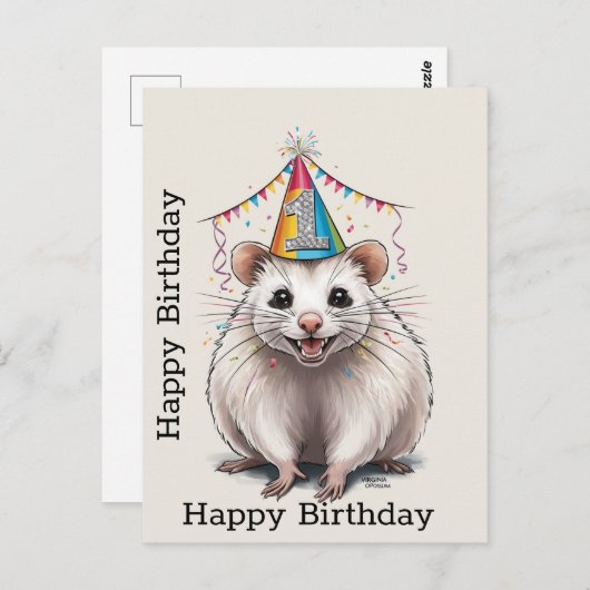 Virginia Opossum met verjaardagshoedje  Briefkaart (Voorkant / Achterkant)