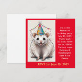 Virginia opossum met verjaardagshoedje kaart (Voorkant / Achterkant)