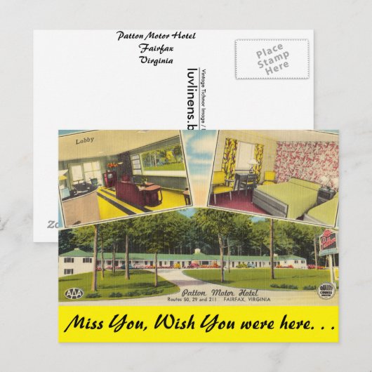Virginia, Patton Motor Hotel, Fairfax Briefkaart (Voorkant / Achterkant)