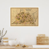 Virginia Railroad & Town Map 1848 Poster (Keuken)