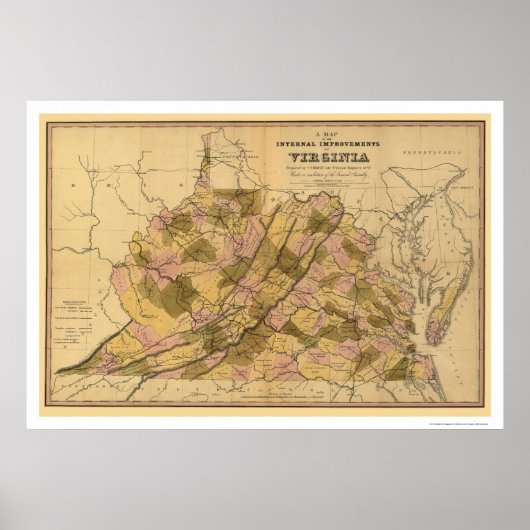 Virginia Railroad & Town Map 1848 Poster (Voorkant)