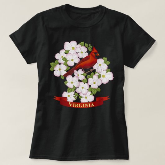 Virginia Red Cardinale State Bird & Pink Dogwood F T-shirt (Design voorkant)