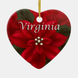 Virginia Red Poinsettia Heart Keepomwille Ornament