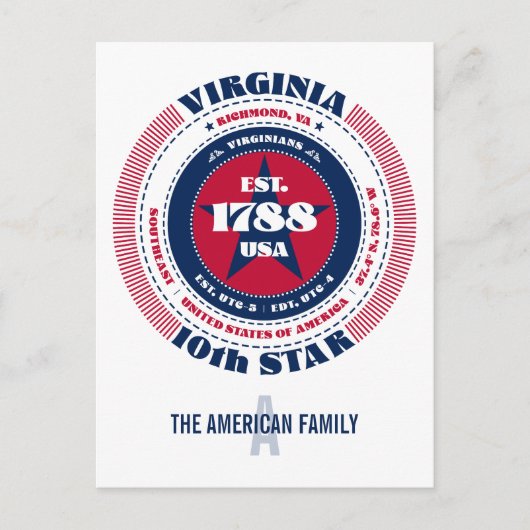 Virginia, Richmond, VA, Patriottisch, Monogram Briefkaart (Voorkant)