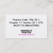 Virginia "Right to Breastfeed"-kaarten Visitekaartje (Achterkant)