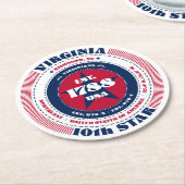 Virginia rood wit blauw typografie ronde kartonnen onderzetter (Gebogen)