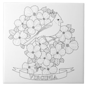 Virginia State Bird and Flower Coloring Page Tegeltje