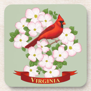 Virginia State Cardinaal Bird and Dogwood Flower Bier Onderzetter