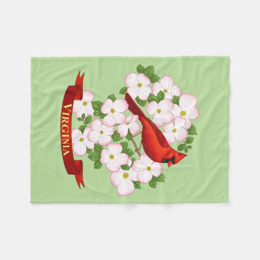 Virginia State Cardinaal Bird and Dogwood Flower Fleece Deken (Voorkant (Horizontaal))