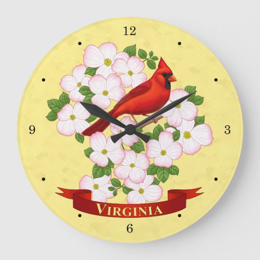 Virginia State Cardinaal Bird and Dogwood Flower Grote Klok (Voorkant)