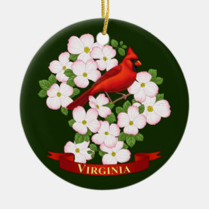 Virginia State Cardinaal Bird and Dogwood Flower Keramisch Ornament