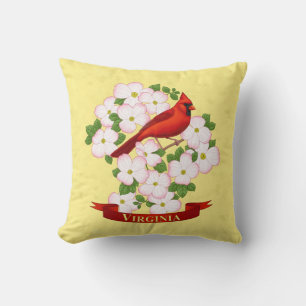 Virginia State Cardinaal Bird and Dogwood Flower Kussen