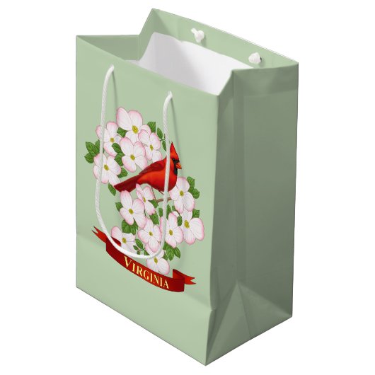 Virginia State Cardinaal Bird and Dogwood Flower Medium Cadeauzakje (Voorkant Gekanteld)