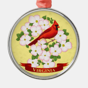 Virginia State Cardinaal Bird and Dogwood Flower Metalen Ornament
