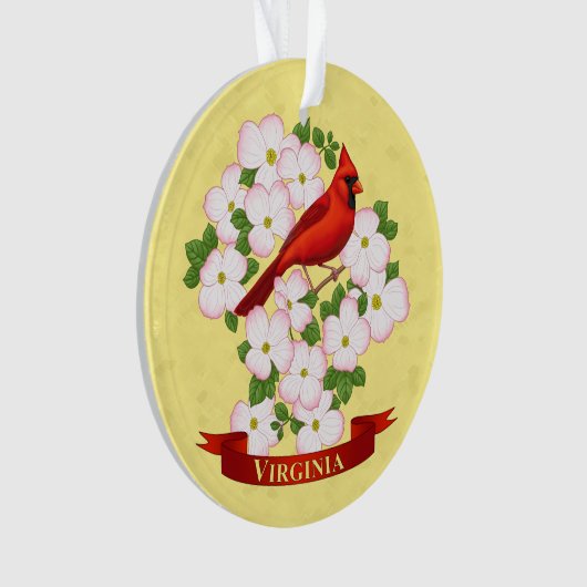 Virginia State Cardinaal Bird and Dogwood Flower Ornament (voorkant)