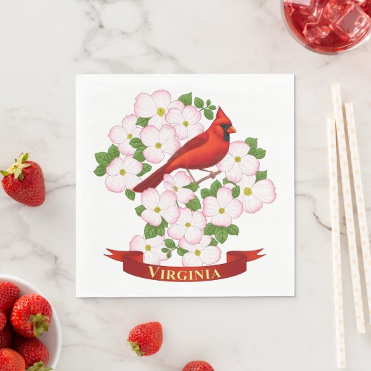 Virginia State Cardinaal Bird and Dogwood Flower Servetten (Insitu)