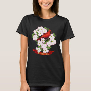 Virginia State Cardinaal Bird and Dogwood Flower T-shirt