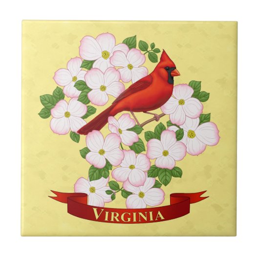 Virginia State Cardinaal Bird and Dogwood Flower Tegeltje (Voorkant)