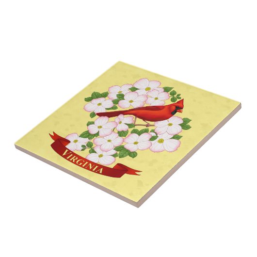 Virginia State Cardinaal Bird and Dogwood Flower Tegeltje (Zijkant)