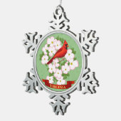 Virginia State Cardinaal Bird and Dogwood Flower Tin Sneeuwvlok Ornament (Rechts)