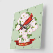 Virginia State Cardinaal Bird and Dogwood Flower Vierkante Klok (Hoek)