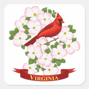 Virginia State Cardinaal Bird and Dogwood Flower Vierkante Sticker