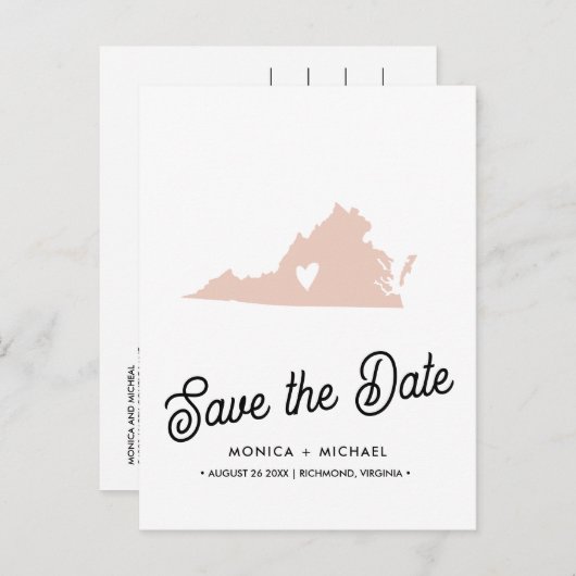 VIRGINIA State Destination Weddenschap IEDERE KLEU Aankondigingskaart (Voorkant / Achterkant)