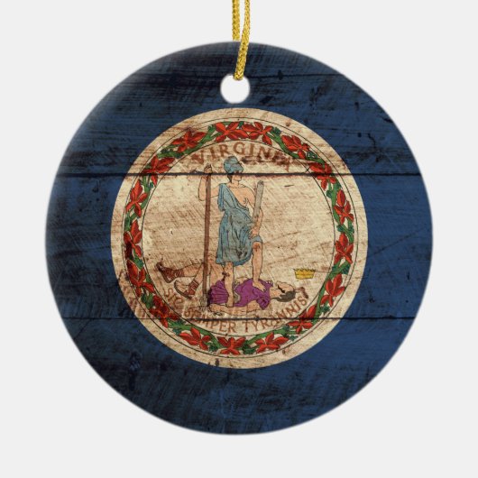 Virginia State Flag op Old Wood Grain Keramisch Ornament (Voorkant)