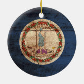 Virginia State Flag op Old Wood Grain Keramisch Ornament (Achterkant)