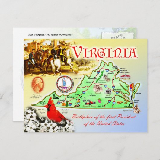Virginia State Map Briefkaart (Voorkant / Achterkant)